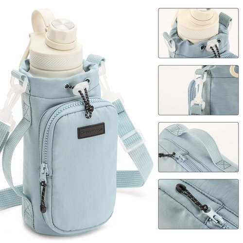 SEPWIK Water Bottle Carrier Bag with Phone Pocket 40oz Water Bottle Holder Pouch with Adjustable Strap for Walking Hiking Camping Gym Scandihome Series