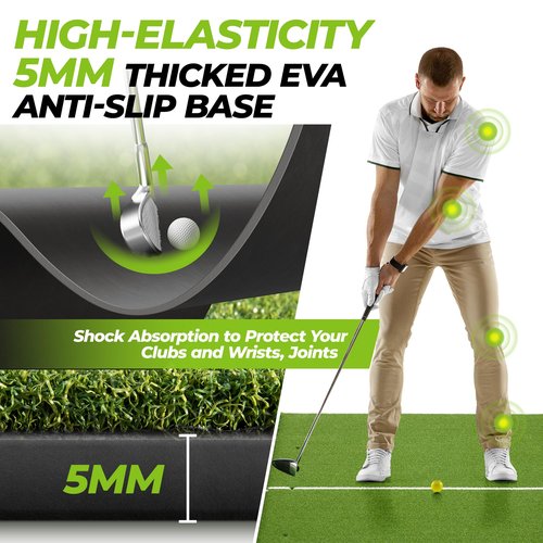 Golfguru Golf Mat 5x4ft-16mm Thickened Dual Turf Golf Hitting Mat with Alignment Aid, Dense Elite Mats Practice Outdoor Indoor, Chipping Training Matt for Backyard Garage Driving Simulators