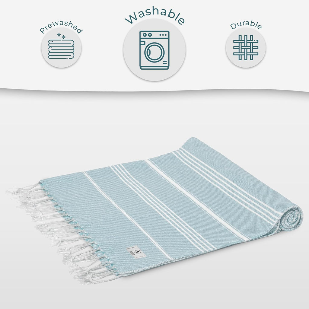 Turkish Beach Towel - Quick Dry & Absorbent Oversized (39" x 71") | Versatile Travel Blanket, Gym & Pool Towel in Baby Blue