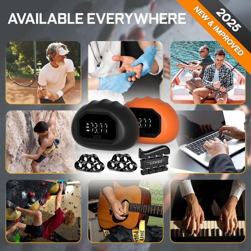 Funny Palm Grip Strength Tester Trainer - Strength Dynamometer Rechargeable Hand Exercising Device for Hand and Finger Grip Tester with Finger Exerciser Stretcher Workout Equipment Orange Black