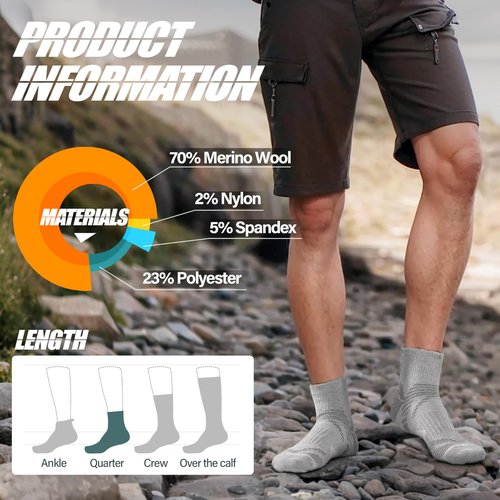 ANTSANG 6 Pairs Merino Wool Quarter Ankle Hiking Running Socks Compression Thermal Thick Cushion Socks for Women Men(Pink Series,M)