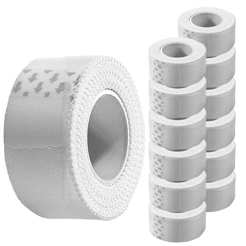 Cloth Medical First Aid Tape 1" x 10 Yards [Pack of 12 Rolls] Lightweight Breathable Silk-Like Microporous Self Adhesive Latex Free Hypoallergenic Bandage and Wound Dressing Tape (12)