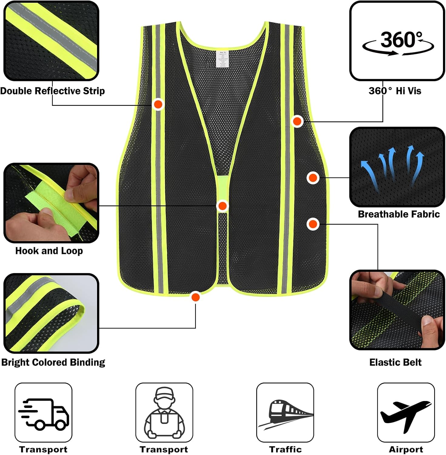 Skiennix High Visibility Reflective Safety Vest - Class 2 Mesh Fabric Work Jacket for Men & Women