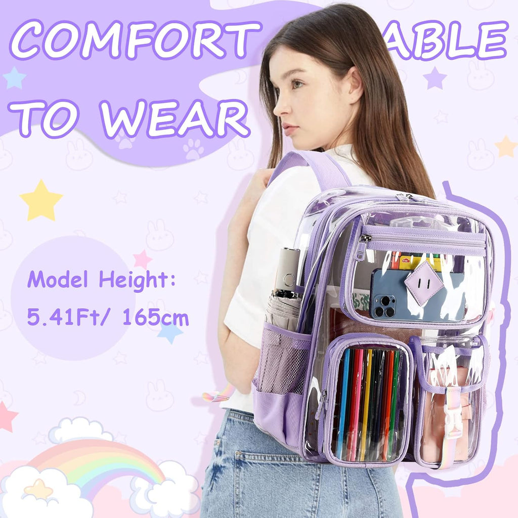 PIG PIG GIRL Clear Backpack for School,Heavy Duty PVC Transparent Bookbag for Girls Stadium Approved See Through Backpack