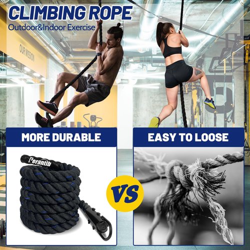 100% Polyester Climbing Rope with Hooks - Heavy Duty 1000LBS Load Capacity, 1.5inch Diameter, 10,15,20,25,30,50ft Length for Outdoor Rock Climbing, Rescue & Escape (10ft)