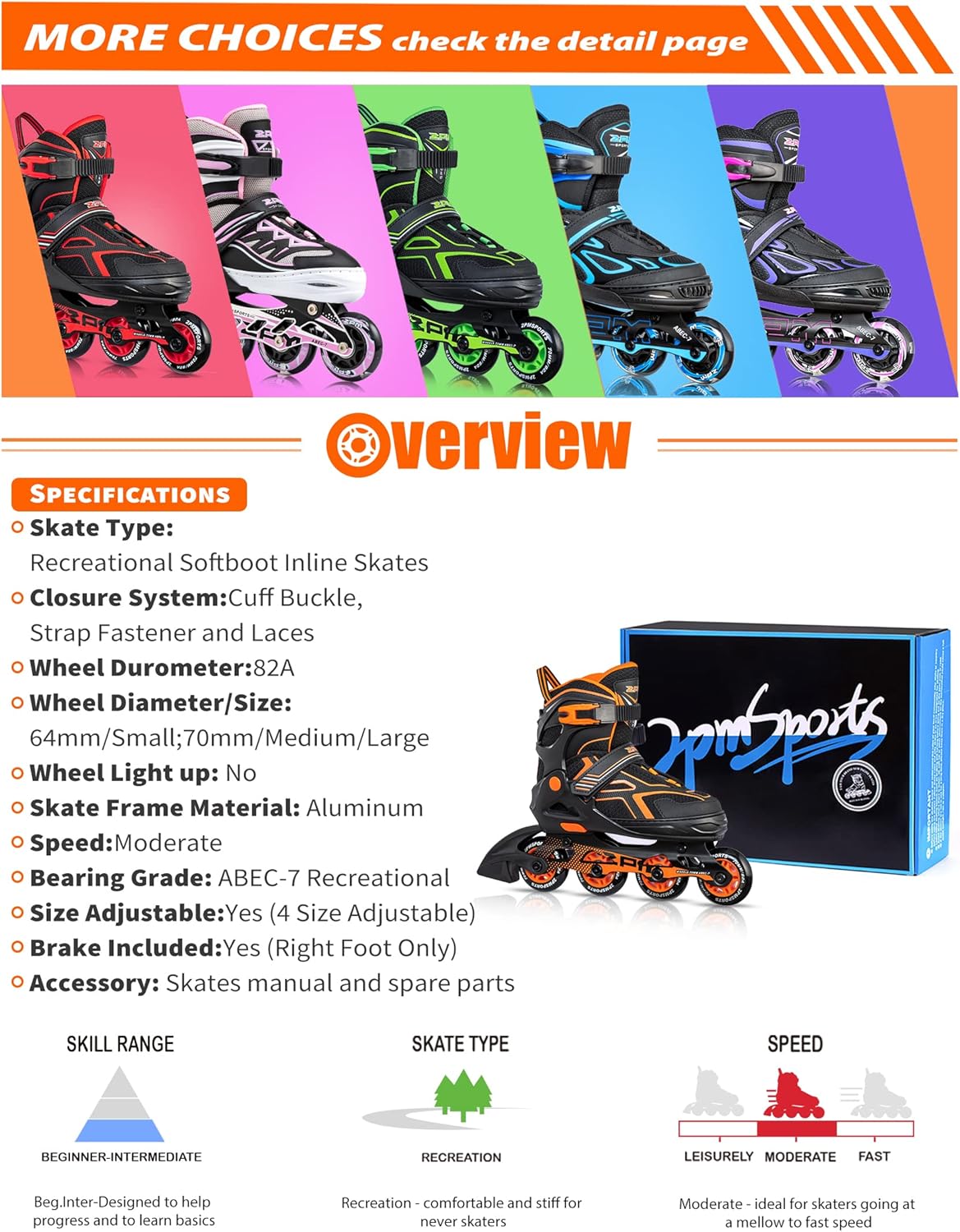 2PM SPORTS Torinx Green Adjustable Inline Skates - Fun Beginner Roller Skates for Kids & Adults