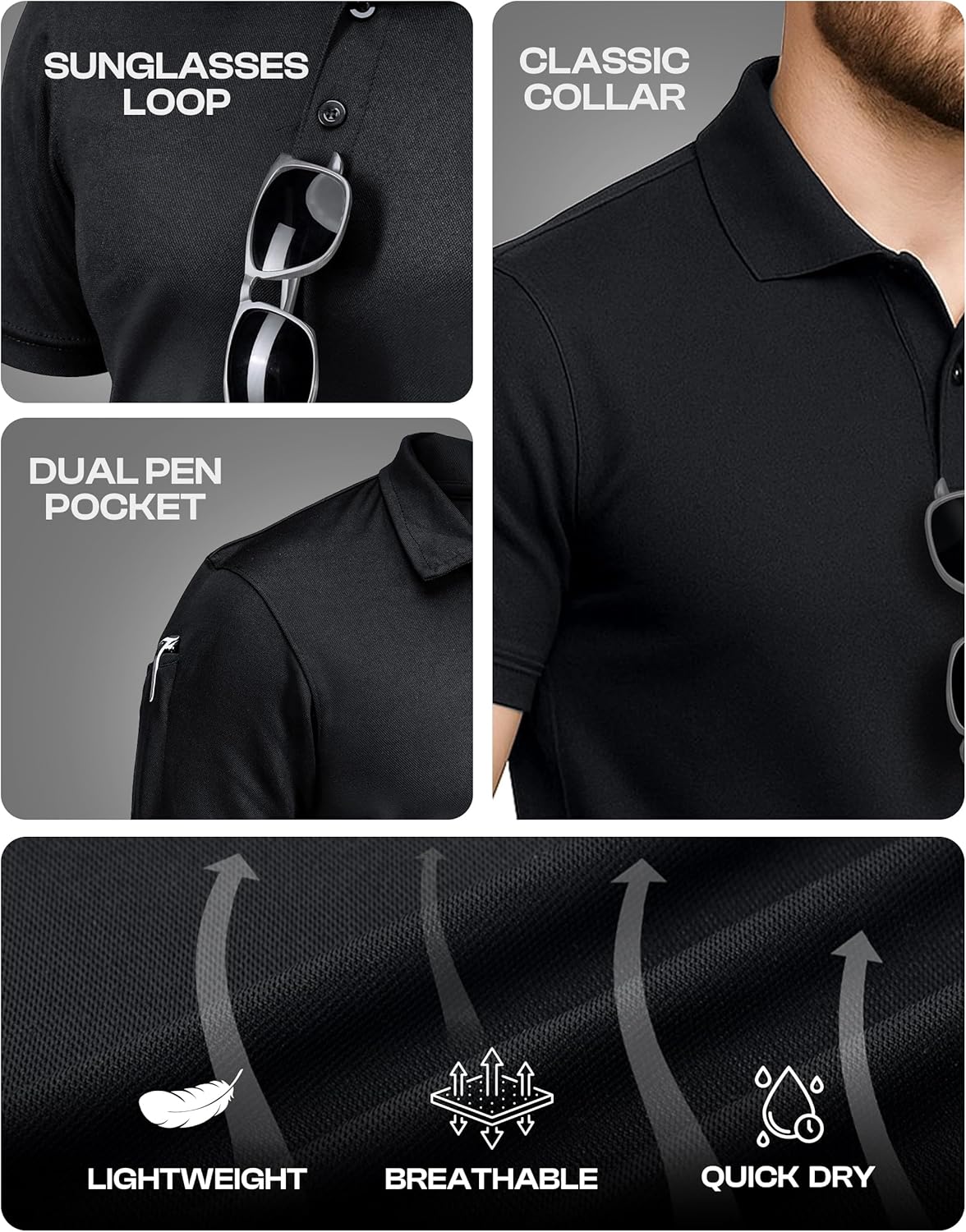NY Threads Men's Polo Shirt - UPF 50+ Quick Dry Tactical Performance Jersey | Short Sleeves