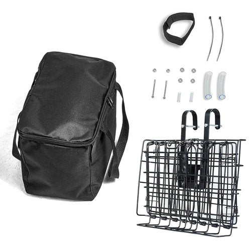 LIQING Bike Basket Front Folding Bicycle Basket with Removable Liner Bag, Quick Release Design Metal Ebike Basket for Adult Women/Men Carrying Dogs, Pets, Fruit & Grocery (L-Black)