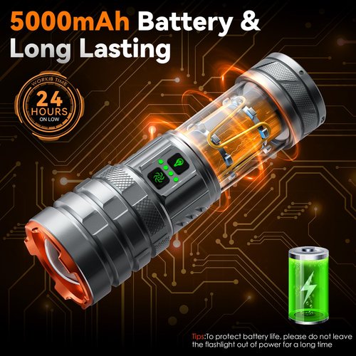 ADDplus Camping Flashlights,90000 Lumens 5000mAh Super Bright High Lumens Rechargeable Flashlight with 11 Modes,Waterproof,Adjustable LED Multi-Flashlight for Car,Outdoor,Camping,Walking,Tactical