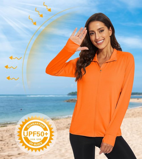 MAGCOMSEN Women's UPF 50+ Lightweight Athletic Jacket - Sun Protection, Full Zip, Long Sleeve, Outdoor Pockets