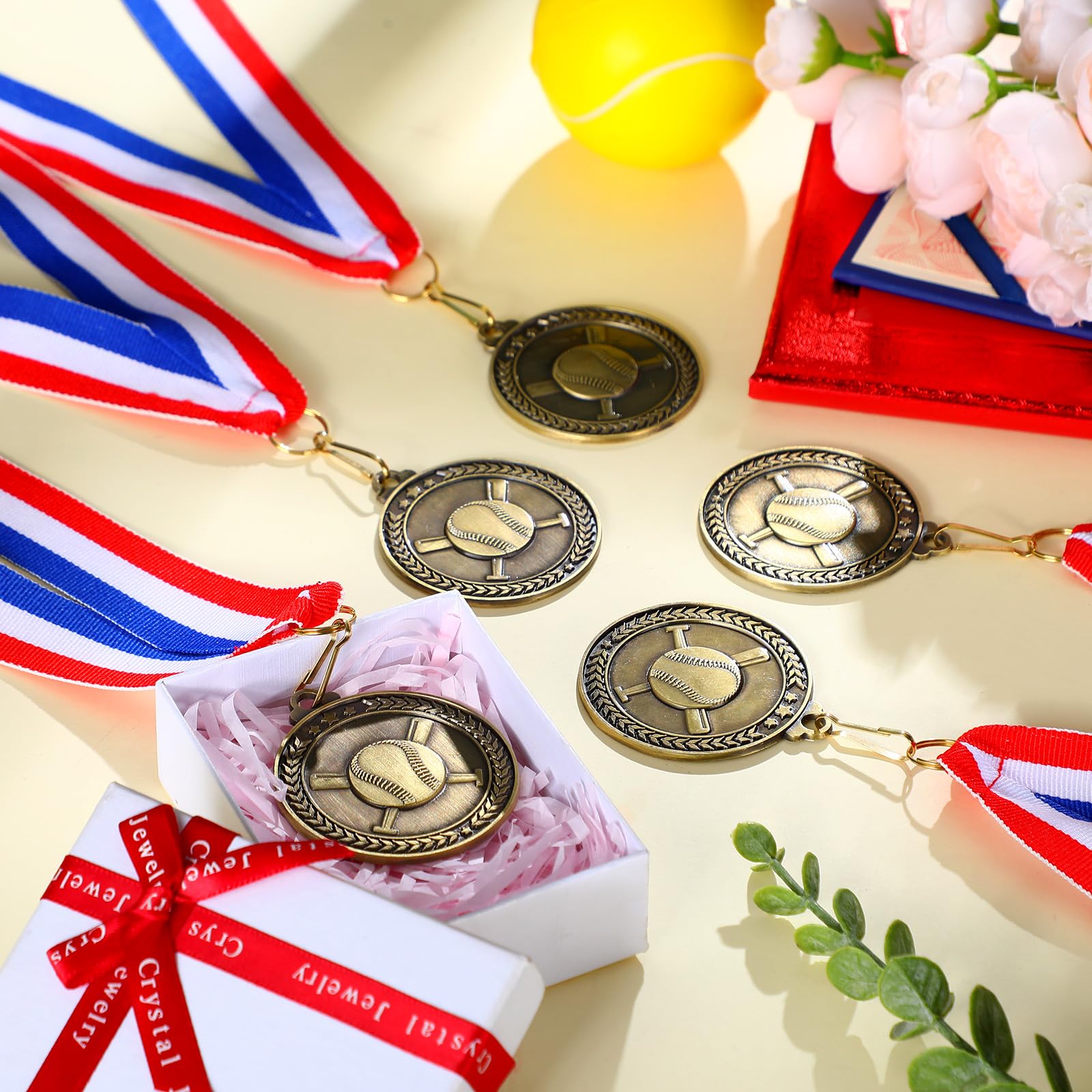 Remuuly 60 Pcs Gold Award Medals 2 Inch Soccer Baseball Volleyball Football Cheer Trophy Medals Metal Awards Bulk with Neck Ribbons Trophy Prize Gifts for Sports Competitions(Football)