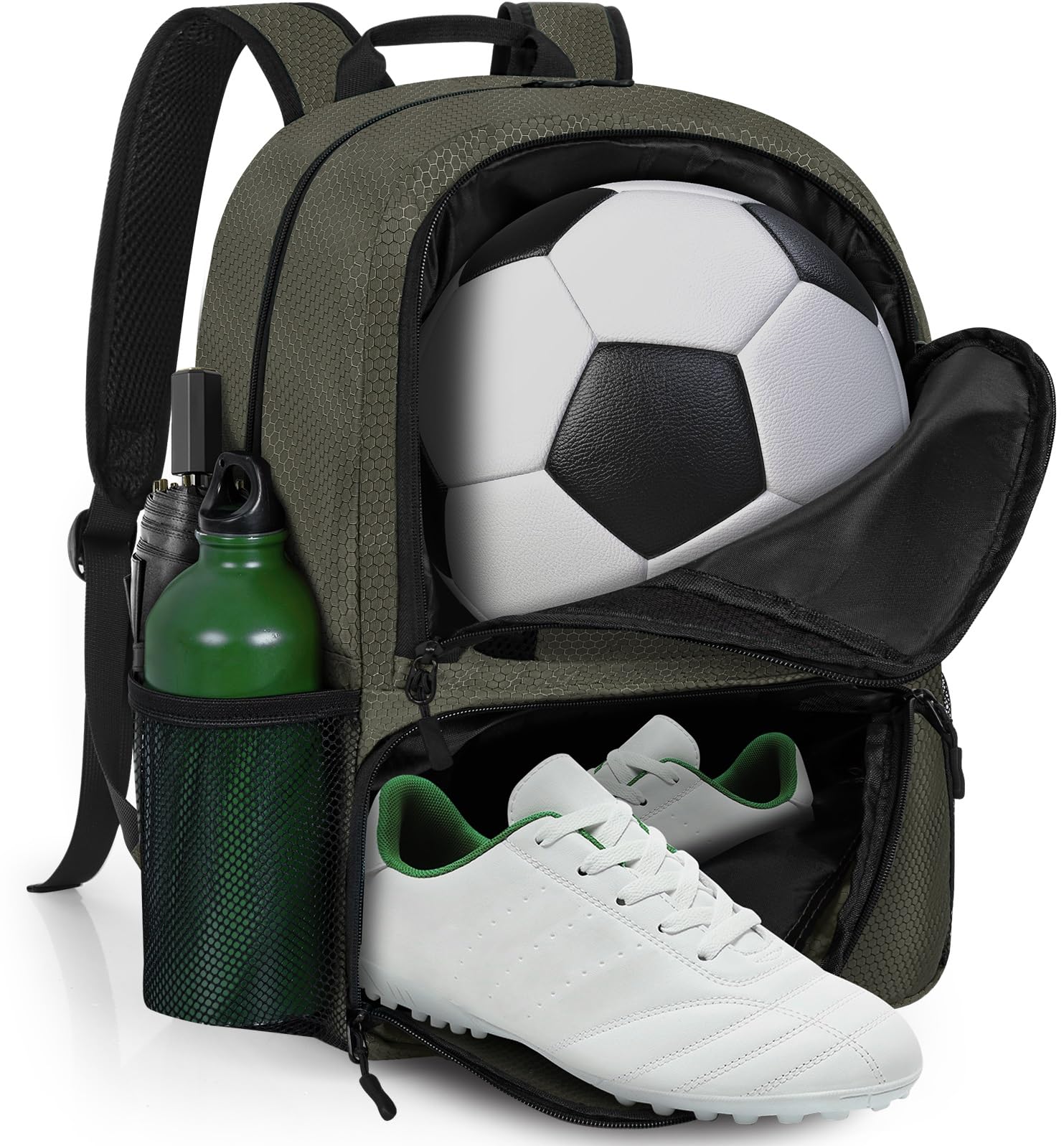 GMAK Soccer Backpack, Soccer Bag with Ball Compartment & Shoe Compartment for Football, Basketball, Volleyball, Water resistant Sport Equipment Bags, Lightweight Training Package for Youth, Grey