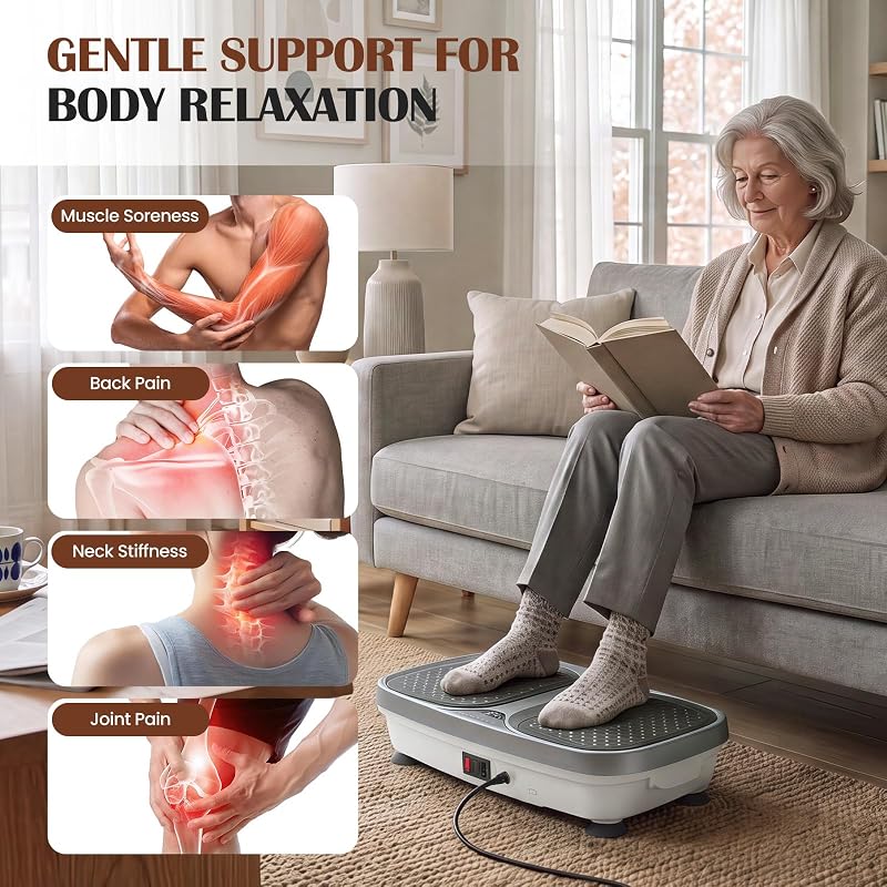 Soft Grey Vibration Plate Exercise Machine – Full Body Workout, 120 Speeds & 9 Programs