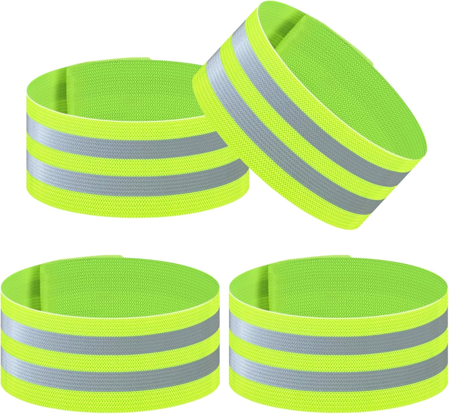 Skiennix Reflective Bands - Adjustable High Visibility Safety Straps for Running & Cycling | 4 Pack (Green)