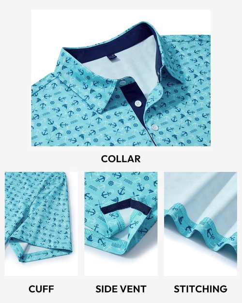 Alimens & Gentle Men's Moisture-Wicking Polo Shirt - Short Sleeve Printed Golf & Tennis Style