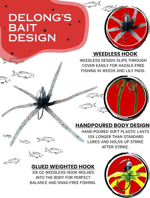 Delong Lures - Squirm Fishing Lures Kit - Premium Weighted Jigs for Freshwater & Saltwater - Made in USA