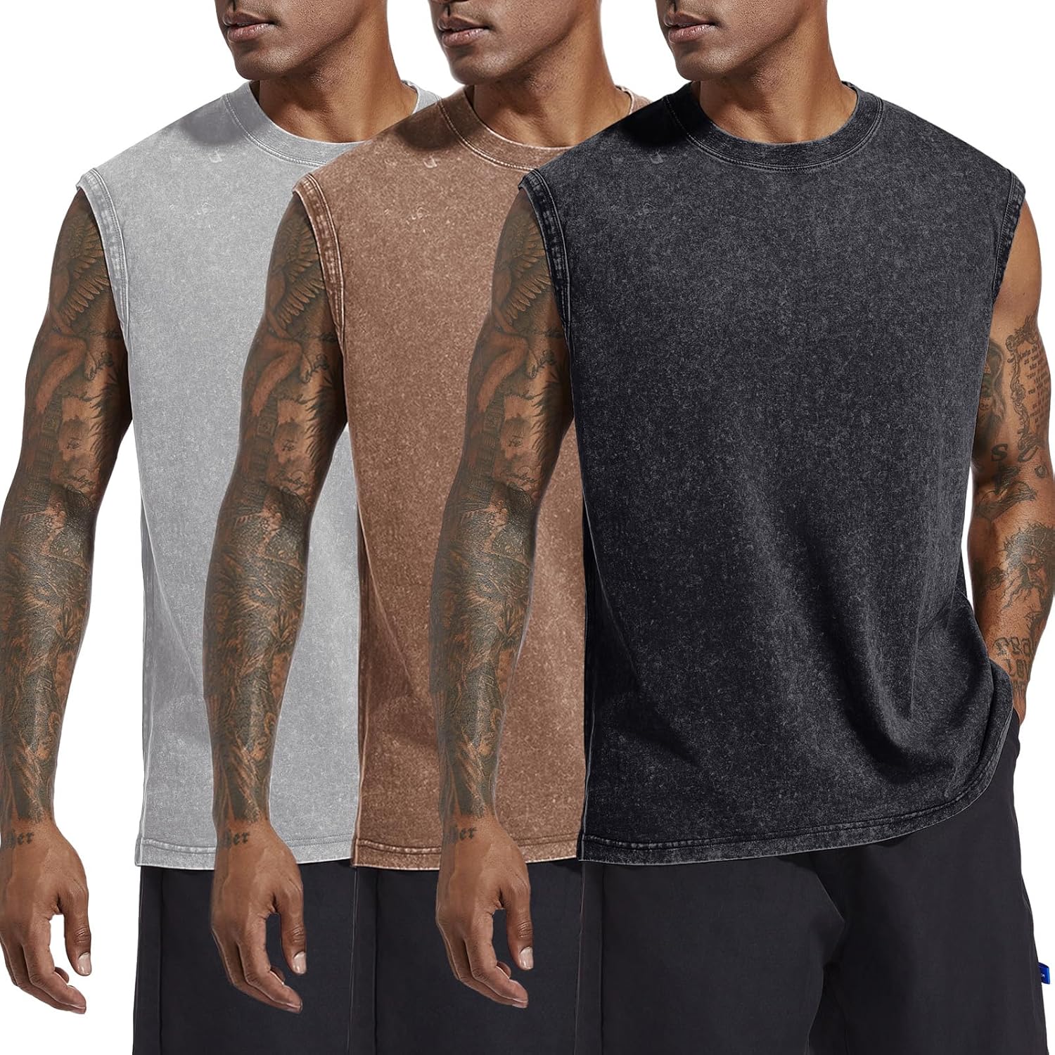 Wrenpies Men's Cotton Gym Tank Top - Sleeveless Acid Wash Muscle Shirt for Running & Beach Wear