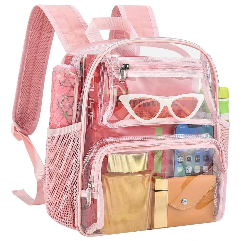 MAY TREE Small Clear Backpack Stadium Approved for Women and Men Clear Bag for Stadium Events Concert Sporting Festival, Princess Pink