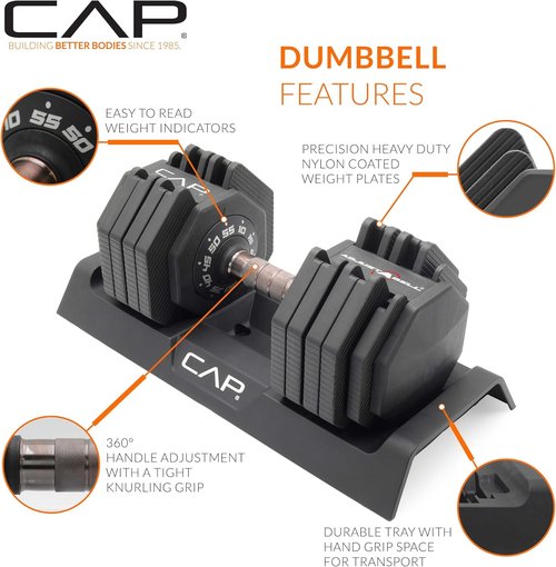 CAP ADJUSTABELL Adjustable Dumbbell Weights - Versatile Singles & Pairs | 12.5 lb, 25 lb, 55 lb Options