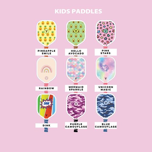 Youth Fiberglass Pickleball Paddles with Cushion Comfort - Shimmery Mermaid Design Pickleball Paddle Cushion Grip with Polypropylene Honeycomb Core, Lightweight Kids Paddles with Paddle Cover
