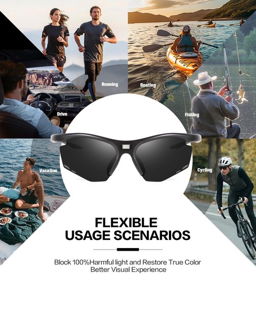 BIRCEN Mens Sports Polarized Sunglasses: UV Protection TR90 Wrap Around Sun Glasses for Outdoor Enthusiast Cycling Fishing