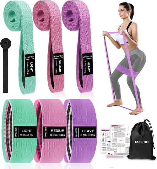 KANGFITER Resistance Bands - Non-Slip Fabric Booty Bands with Door Anchor for Home Workouts | Versatile for Yoga & Pilates