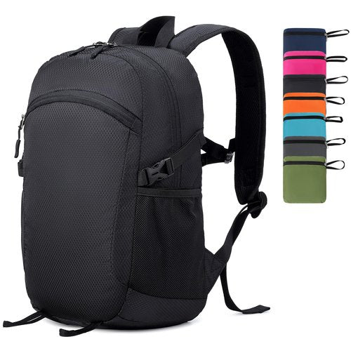 Five Substances Lightweight Hiking Backpack 30L Packable Foldable Daypack Collapsible Travel Bag Water-Resistant for Women Men (Black)