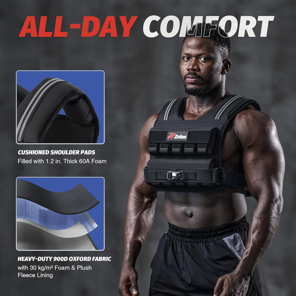 ZELUS Weighted Vest for Men - Adjustable 23/36/45 lb. with Reflective Strips for Strength Training