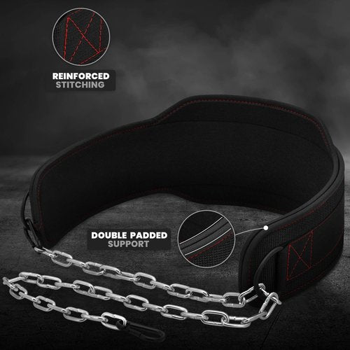 RDX Dip Belt for Weight Lifting, Heavy Duty 36 Inch Adjustable Steel Chain, Dipping Belt Chin Pull Ups Gym Training Bodybuilding Powerlifting Fitness Workout, 6” Padded Neoprene Back Support Men Women
