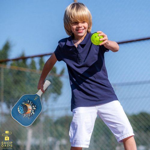 Kids Pickleball Paddles (Set of 2), Child Size Paddles, Lightweight Honeycomb Core, Fiberglass Strike Face, 2 Youth Rackets with 4 Balls and Premium Zipper Bag (Blue)