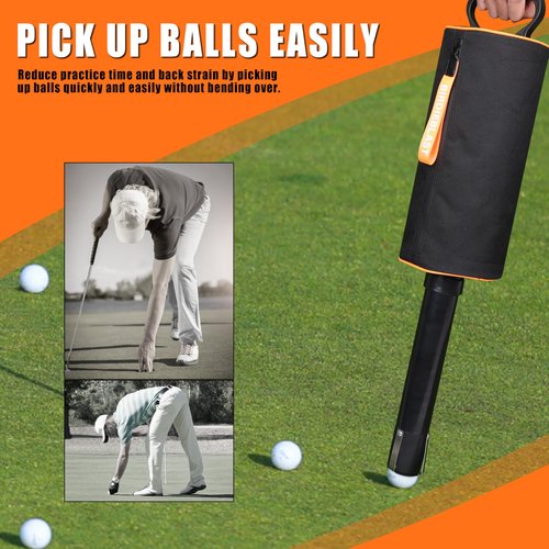 BIRDIEBLAST Portable Shag Bag Golf Ball Pick Up with Removable Plastic Tube, Hold up to 70 Balls，Premium Golf Ball Retriever for Golfers (Orange)