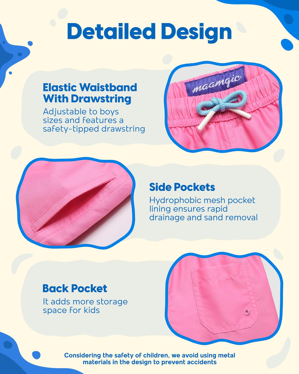 maamgic Boys Swim Trunks Toddler Swim Shorts Little Boys Bathing Suit Swimsuit Toddler Boy Swimwear Peach Pink 8 Years