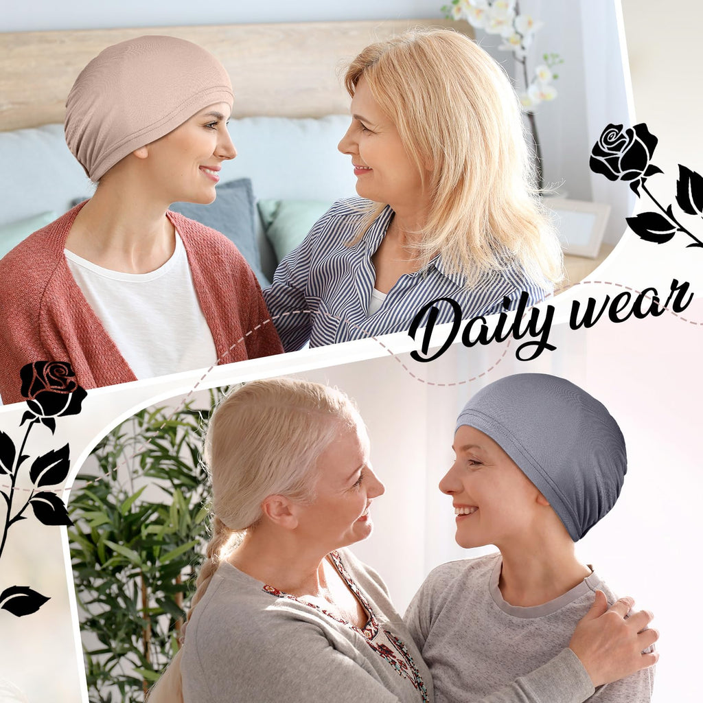Zhengmy Soft Chemo Headwear for Women, Cotton Lightweight Sleeping Caps, Soft Skull Beanie Hats for Women Hair Loss Head Wrap(Classic Color,12 Pcs)