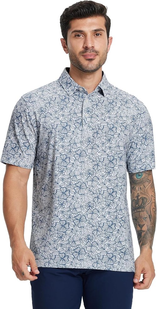 M MAELREG Golf Shirts for Men - Performance Moisture-Wicking Polo with Heather Stripe Design | Short Sleeve