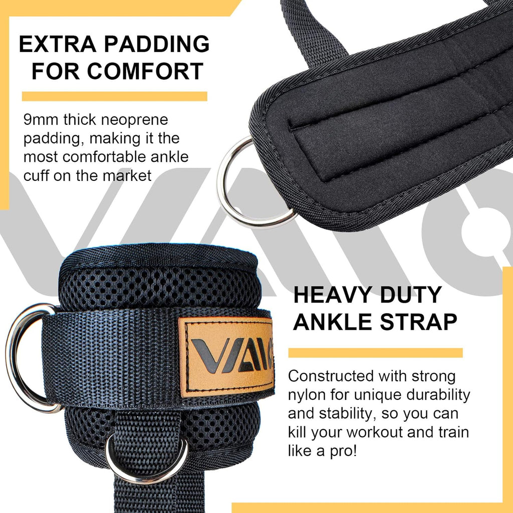 VAIIO Ankle Straps for Cable Machines - Adjustable Neoprene Comfort Fit | Premium Double D-Ring Cuffs for Toning Legs & Glutes