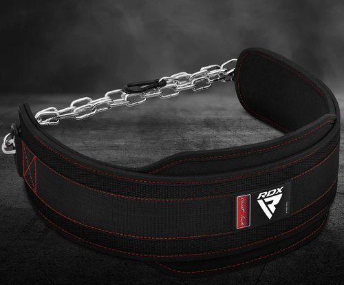 RDX Dip Belt for Weight Lifting, Heavy Duty 36 Inch Adjustable Steel Chain, Dipping Belt Chin Pull Ups Gym Training Bodybuilding Powerlifting Fitness Workout, 6” Padded Neoprene Back Support Men Women
