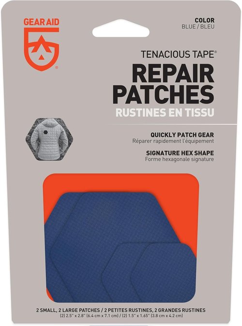 GEAR AID Tenacious Tape Hex – 8 Peel-and-Stick Repair Patches for Outdoor Gear | Blue, 2.5” & 1.5”