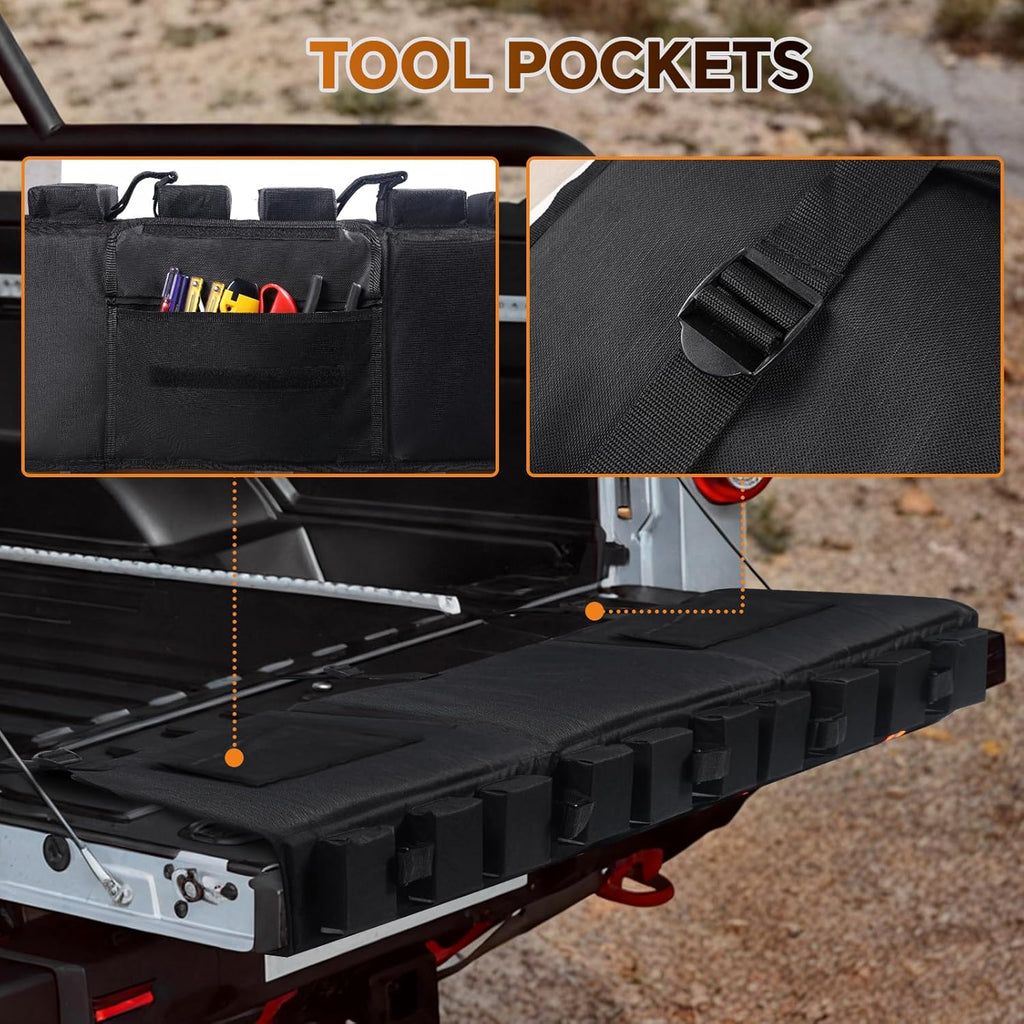 Tailgate Bike Pad, Upgraded Fixtures 600D Wear-Resistant Waterproof Fabric, Tailgate Pad for Mountain Bike, Universal Pickup Truck Tailgate Pad with 2 Reflective Strip and Tool Pocket, Lengths 51"