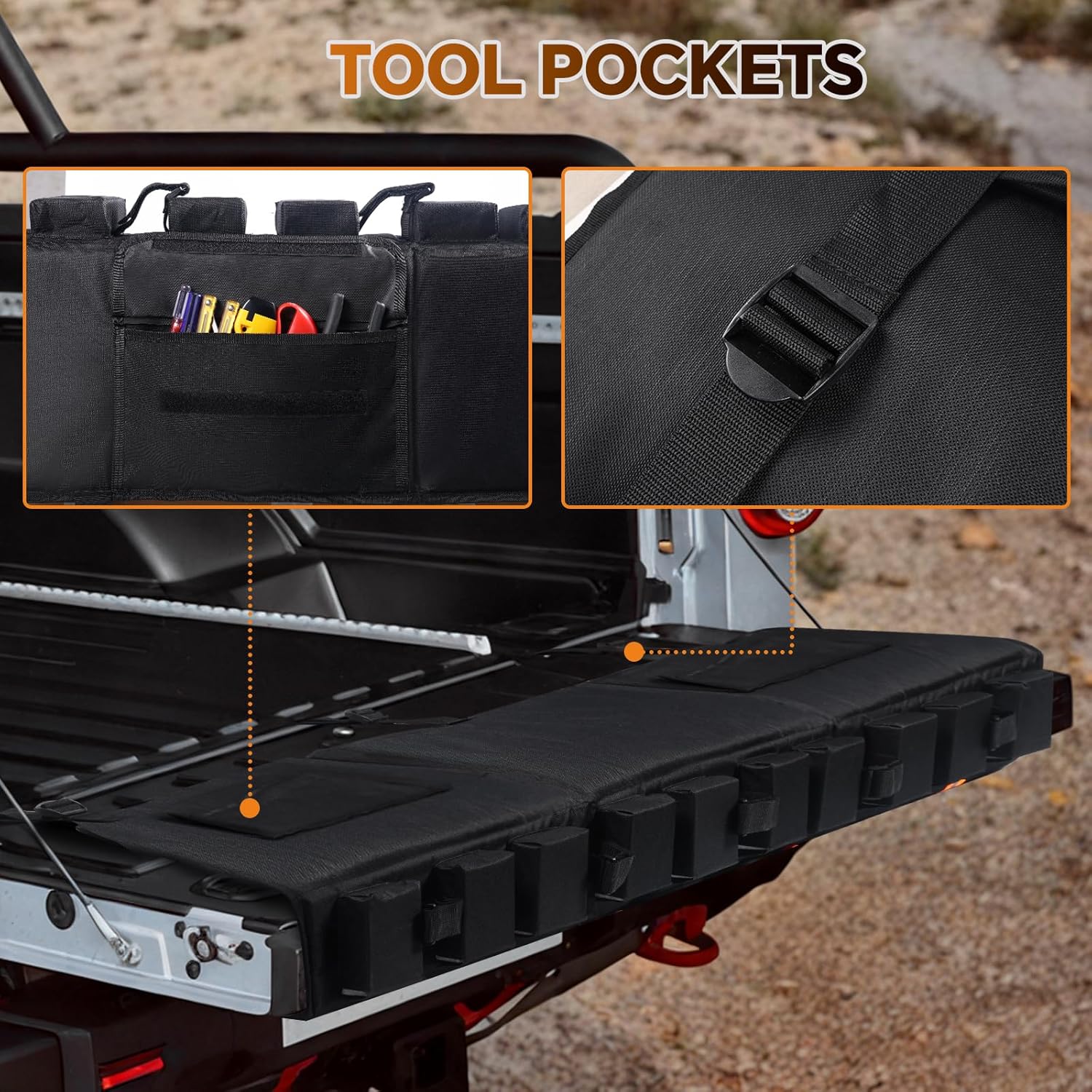 Tailgate Bike Pad, Upgraded Fixtures 600D Wear-Resistant Waterproof Fabric, Tailgate Pad for Mountain Bike, Universal Pickup Truck Tailgate Pad with 2 Reflective Strip and Tool Pocket, Lengths 51"
