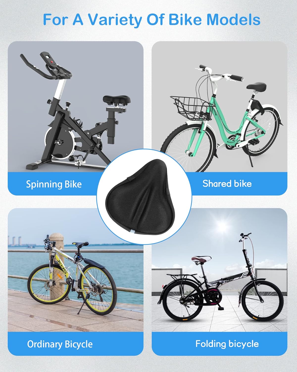 Skiennix Bike Seat Cushion - Gel Cover for Ultimate Comfort | Fits All Bikes (11x10 Inch)