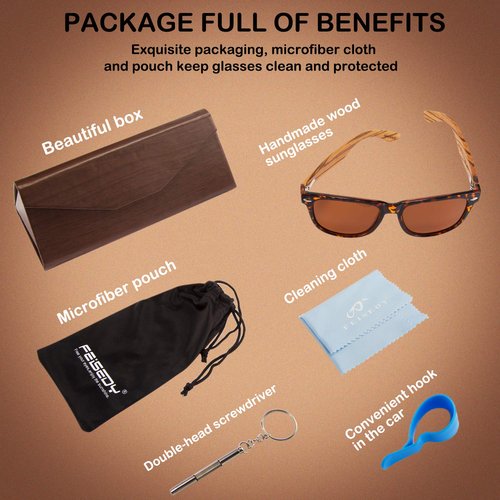 FEISEDY Polarized Wood Sunglasses Women Men HD UV400 Driving Fishing Golf Sunglasses B2448