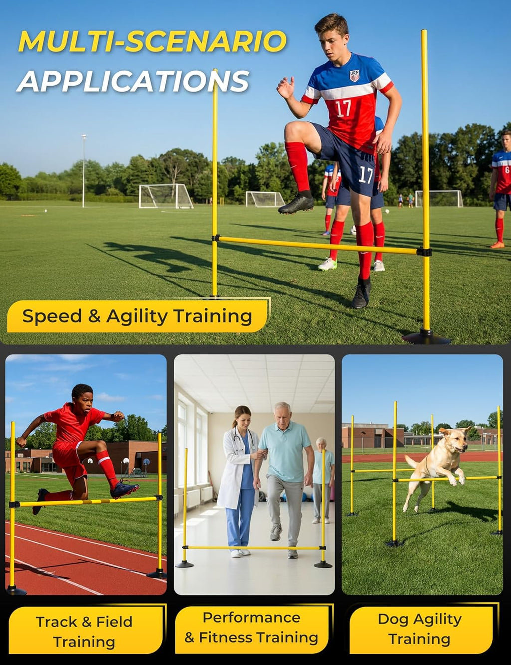 SEAOTTER Agility Hurdles - 4FT Adjustable Speed Training Equipment for Soccer & Athletes