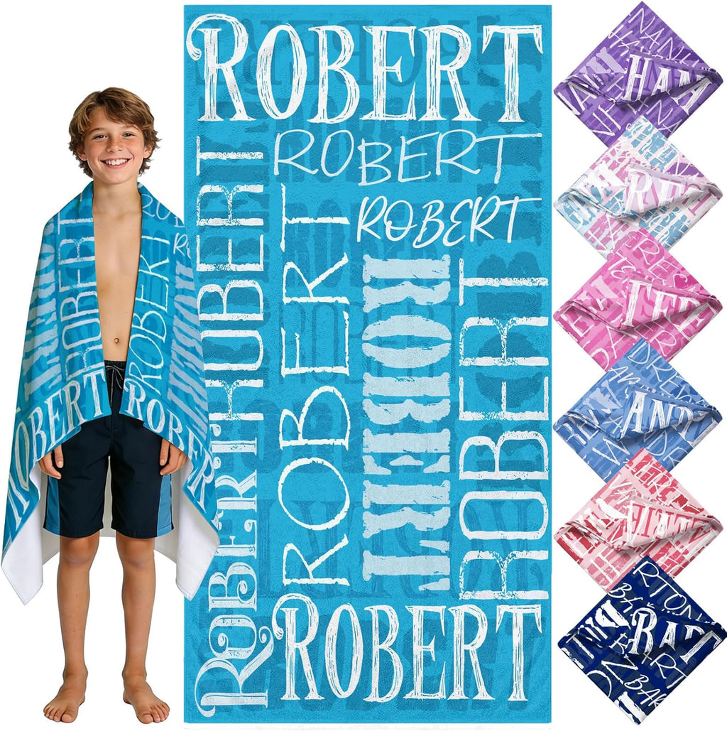 Yoke Style Personalized Beach Towels for Kids, Custom Sand Free Microfiber Beach Towel with Your Name, Customized Quick Dry Pool Towels Easter Gifts for Girls Boys Toddler