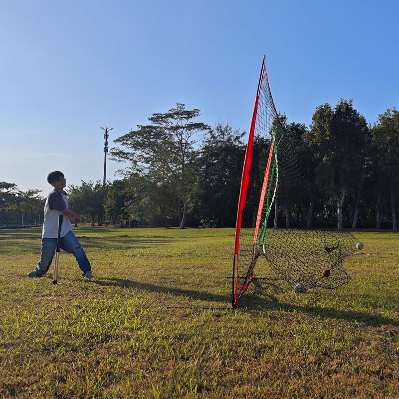 Red 7x7ft Baseball Net - Pop-Up Frame Pitching & Hitting Practice Net