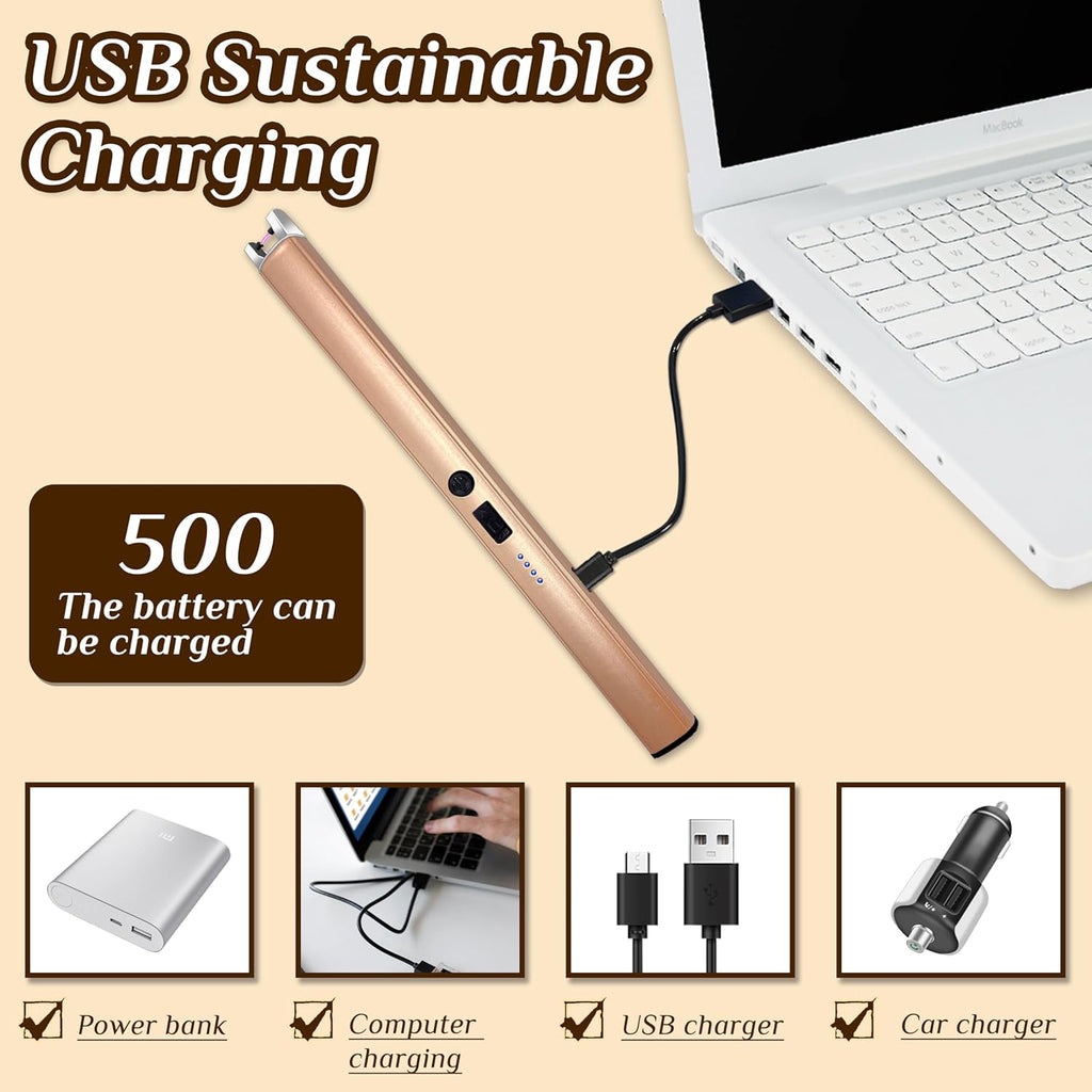 Skiennix Electric Candle Lighter - Windproof Flameless USB Rechargeable with LED Display | Champagne Gold, 2 PCS