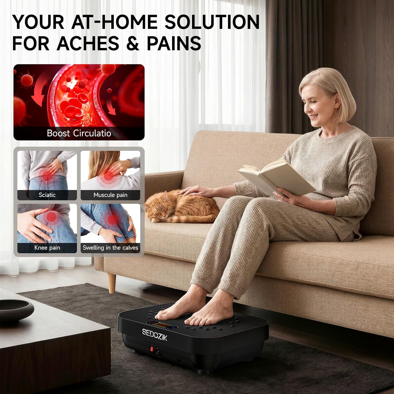 SEDOZIK Vibration Plate - 450lb Capacity Whole Body Shaker for Lymphatic Drainage & Weight Loss | Bluetooth, 120 Speeds