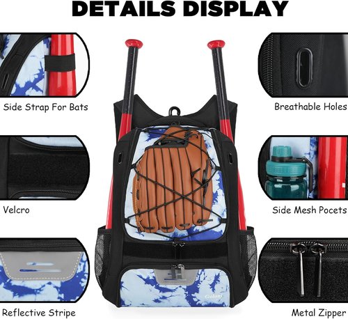 Goloni Baseball Backpack - Versatile Softball Bat Bag with Shoe Compartment & Large Main Storage