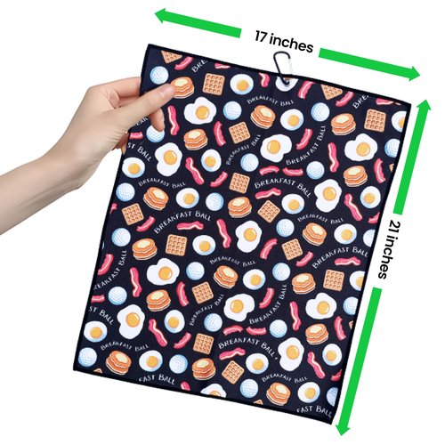 Festi Daze Breakfast Ball Golf Towel Microfiber Cloth with Carabiner Clip, Waffle Weave, Funny Golf Accessory, Golf Bag Towel