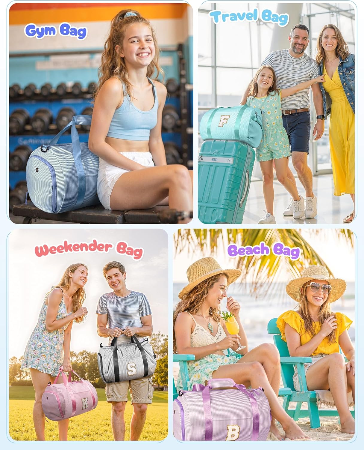 Skiennix Girls Travel Duffle Bag - Personalized Overnight Bag with Shoe Compartment | Trendy Weekend Bag (Letter L)