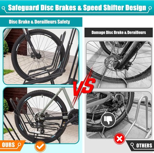 Bike Rack Stand - Safeguard Your Disc Brakes & Derailleurs | Fits 12"-29" Tires, Waterproof Design for 4 Bikes